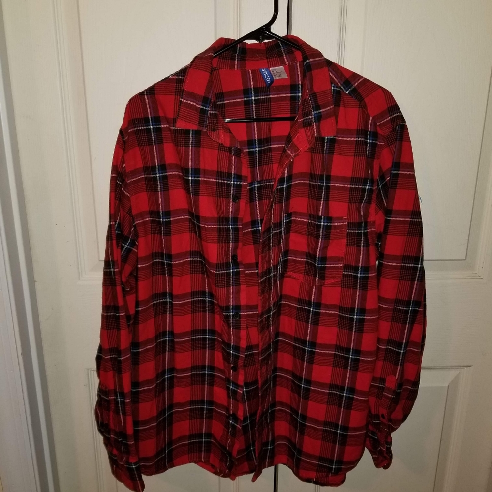 Divided Plaid Button Up Long Sleeve Shirt Large